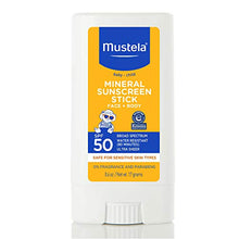 Load image into Gallery viewer, Mustela Baby Mineral Sunscreen Stick SPF 50 Broad Spectrum - Face & Body Sun Stick with 70% Organic Ingredients - Ultra Sheer, Water Resistant & Fragrance-Free - 0.6 oz.