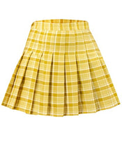 Load image into Gallery viewer, DAZCOS US Size 0-22 Plaid Skirt High Waist Japan Uniform Style with Shorts for Women (3X-Large, Yellow)
