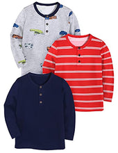 Load image into Gallery viewer, Boyoo Toddler Boys 3 Pack Long Sleeve Henley Shirt Cotton Graphic Tee Shirt for 2-7Years