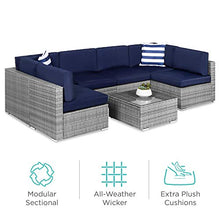 Load image into Gallery viewer, Best Choice Products 7-Piece Modular Outdoor Conversational Furniture Set, Wicker Sectional Sofas w/Cover - Gray/Navy