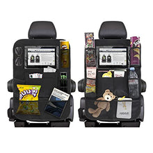 Load image into Gallery viewer, JUSTTOP Black Car Backseat Organizer with Touch Screen Tablet Holder + 9 Storage Pockets Kick Mats Car Seat Back Protectors, 2 pack