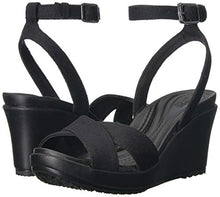 Load image into Gallery viewer, Crocs Women's Leigh II Cross-Strap Ankle Wedges Sandal, Black/Black, 4