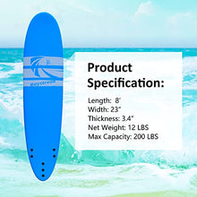 Load image into Gallery viewer, Raystreak Aggro 8ft Foam Surfboard High Performance Soft Top Longboard Fins and Leash Included(Blue)