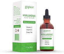 Load image into Gallery viewer, goPure Hyaluronic Acid Serum for Face - Anti Aging Serum with Vitamin C & E, Green Tea - Anti Wrinkle Hydrating Serum - Facial Moisturizer Collagen Serum - Helps Hydrate and Plump the Skin