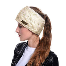 Load image into Gallery viewer, Women Winter Warm Headband Fuzzy Fleece Lined Thick Cable Knit Head Wrap Ear Warmer Black & Beige