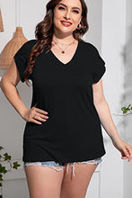Load image into Gallery viewer, CARROTMOB Womens Summer Plus Size Tops Petal Sleeve Casual V Neck T Shirts Black 2X