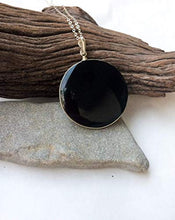 Load image into Gallery viewer, Obsidian pendant, Natural black Obsidian, volcanic lava, sterling silver obsidian pendant, Round Obsidian pendant, Boho, Mexican Obsidian