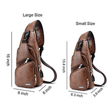 Load image into Gallery viewer, Vintage Men's Leather Sling Bag,Chest Shoulder Backpack, Water waterproof Crossbody Bag with USB Charging Port -Black