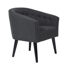 Load image into Gallery viewer, LSSBOUGHT Stylish Upholstered Button Tufted Fabric Living Room Accent Chair with Solid Wood Legs and Armrest, Charcoal