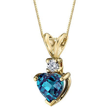 Load image into Gallery viewer, Peora Created Alexandrite with Genuine Diamond Pendant in 14 Karat Yellow Gold, Heart Shape Solitaire, 6mm, 1 Carat total