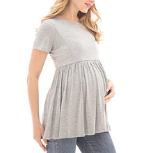 Load image into Gallery viewer, Bearsland Maternity Tops Short Sleeve Scoop Neck Breastfeeding Shirt Pregnancy Clothes,Green&Light Gray&White Flower,M