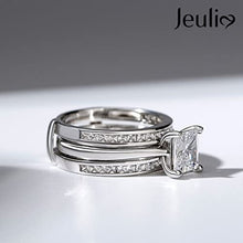 Load image into Gallery viewer, Jeulia 4.37 Carat Engraved Pricess Cut Cubic Zirconia Engagement Ring Diamond Wedding Bands for Women CZ Solitaire Sterling Silver Anniversary Bridal Promise Rings Set (8)