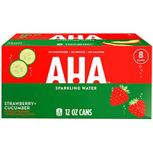 Load image into Gallery viewer, AHA Sparkling Water, Strawberry Cucumber Flavored Water, Zero Calories, Sodium Free, No Sweeteners, 12 fl oz, 8 Pack