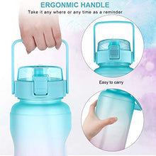 Load image into Gallery viewer, BOTTLE BOTTLE Half Gallon/64 oz Water Bottle with Straw Big Handle Protective Silicone Boot Sports Water Bottle with Time Marker Leak Proof Reusable Water Jug for Adult and Kids (blue purple)