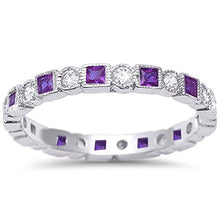 Load image into Gallery viewer, 2.5mm Bezel Set Full Eternity Ring Alternating Round Simulated Blue Sapphire 925 Sterling Silver, Size-7