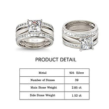 Load image into Gallery viewer, Jeulia 4.37 Carat Engraved Pricess Cut Cubic Zirconia Engagement Ring Diamond Wedding Bands for Women CZ Solitaire Sterling Silver Anniversary Bridal Promise Rings Set (8)