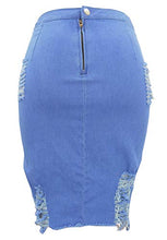 Load image into Gallery viewer, chouyatou Women's Stretchy High Waist Butt-Lifting Bodycon Ripped Denim Pencil Skirt (Large, Blue)