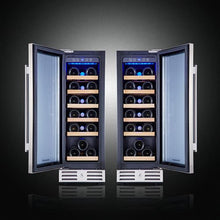 Load image into Gallery viewer, Kalamera Mini Fridge 18 Bottle - 12 inch Wine Cooler Refrigerator, Built-in or Freestanding, with Stainless Steel & Double-Layer Tempered Glass Door, and Temperature Memory Function Wine Fridge