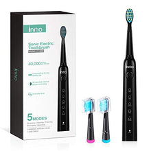 Load image into Gallery viewer, Initio Sonic Electric Toothbrush for Adults and Teens, 5 Modes wieh Smart Timer, 40,000 VPM Motor, Whitening Rechargeable Sonic Toothbrush, 3 Brush Heads Included (Black)