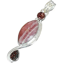 Load image into Gallery viewer, CZgem Rhodochrosite Pendant, 925 Sterling Silver Nature Handmade Boho Shape, 2"