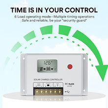 Load image into Gallery viewer, Solar Charge Controller 10A, Bateria Power 12V/24V PWM Solar Controller with LCD Display Dual USB Multiple Load Control Modes for AGM, Gel, Flooded and Lithium Battery, Used in RVs, Boats, Yachts