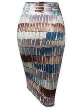 Load image into Gallery viewer, MBJ WB1304 Womens Print Midi Pencil Skirt M Teal_Brown
