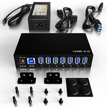 Load image into Gallery viewer, USB 3.0 Hub - 7 Port Powered USB Hub Splitter - High-Speed Data Transfer - Aluminium Alloy USB Hub with 12V/3A/36W Power Adapter, LEDs and Mounting Brackets - Black