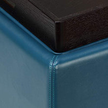 Load image into Gallery viewer, Cortesi Home Mavi Storage Tray Ottoman in Bonded Leather 17.5" Deep Turquoise Blue
