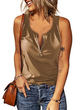 Load image into Gallery viewer, Zecilbo Womens Scoop Neck Sleeveless Ribbed Zipper Tank Top Summer Basic Solid Color Slim Fit Tank Shirts