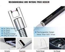 Load image into Gallery viewer, TOMOLO Lighter, Rechargeable Candle Lighter Grill Lighter Electric Arc Lighter with Flexible Neck, LED Battery Display Safety Switch for Candle Camping Cooking BBQs Fireworks (Black&Silver, Pack of 2)