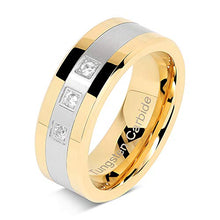Load image into Gallery viewer, 100S JEWELRY Tungsten Rings For Men Gold Silver Crystal Wedding Bands Two Tone 3 CZ Stone Promise Marriage Size 8-16 (tungsten, 9)