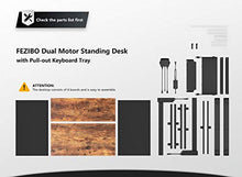 Load image into Gallery viewer, FEZIBO Dual Motor Height Adjustable Electric Standing Desk, 48 x 24 Inches Full Sit Stand Home Office Table with Splice Board, White Frame/Black and Rustic Brown Top