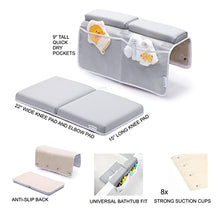 Load image into Gallery viewer, Bath Kneeler and Elbow Rest Pad, 1.75 inch Extra Thick Baby Bath Kneeling Pad and Elbow Pad for Bathtub. Bath Tub Elbow Pad with Infant Toy and Baby Accessories Organizer, Grey