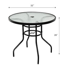 Load image into Gallery viewer, Tangkula 32" Outdoor Patio Table Round Steel Frame Tempered Glass Top Commercial Party Event Furniture Conversation Coffee Table for Backyard Lawn Balcony Pool with Umbrella Hole