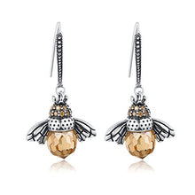 Load image into Gallery viewer, SLUYNZ 925 Sterling Silver Queen Bee Dangle Earrings for Women Teen Girls Cute Crystal Bee Earrings