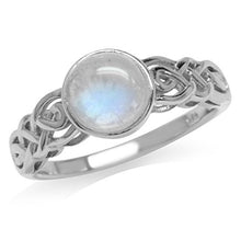 Load image into Gallery viewer, Silvershake 7mm Natural Round Shape Moonstone White Gold Plated 925 Sterling Silver Celtic Knot Solitaire Ring Size 7