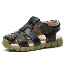 Load image into Gallery viewer, Athlefit Toddler Girl Boy Kids Sandals Leather Soft Sole Closed Toe Outdoor Sport Beach Sandals Size 13 Little Kid Black(Toddler/Little Kid)