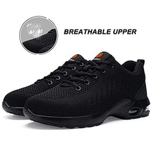 Load image into Gallery viewer, FENLERN Steel Toe Shoes for Women Lightweight Air Cushion Safety Sneakers Slip Resistant Work Shoes Comfortable Leather Upper Safety Toe Tennis Shoes (5, Black/Pink)
