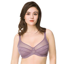Load image into Gallery viewer, HSIA Minimizer Unlined Bra for Woman Underwire Lace Full Coverage Bra Grey Purple