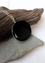 Load image into Gallery viewer, Obsidian pendant, Natural black Obsidian, volcanic lava, sterling silver obsidian pendant, Round Obsidian pendant, Boho, Mexican Obsidian
