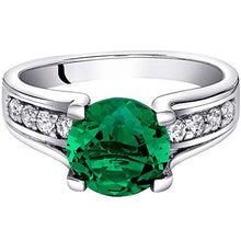 Load image into Gallery viewer, Peora Simulated Emerald Cathedral Ring in Sterling Silver, Solitaire Round Shape, 8mm, 1.75 Carats total, Comfort Fit Size 5