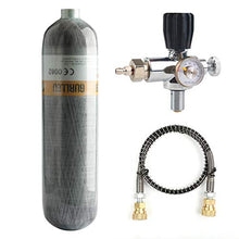 Load image into Gallery viewer, Gurlleu Carbon Fiber Air Tank, 30 Cu Ft / 4500 PSI, CE Approved, PCP Paintball Compressed Air System with Regulator Valve (Empty Bottle) (Side Gauge Set)