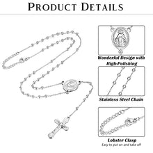 Load image into Gallery viewer, THUNARAZ 2 Pcs Rosary Cross Necklace for Women Saint Beads Chain Virgin Mary Pendant Y Necklace Medallion Design Stainless Steel Double Pendant Chain Necklace
