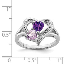 Load image into Gallery viewer, 925 Sterling Silver Purple Amethyst Pink Quartz Diamond Band Ring Size 7.00 Love Gemstone Fine Jewelry For Women Gifts For Her