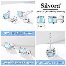 Load image into Gallery viewer, Moonstone Stud Earrings 4MM 925 Sterling Silver Round Moonstone Earrings Jewelry for Women Girls Birthday Gift for Girlfriend