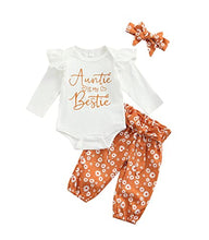 Load image into Gallery viewer, Newborn Infant Baby Girls Clothes Set Auntie Saying Letter Rompers Floral Daisy Pants Headband (White Bestie, 0-3 Months)