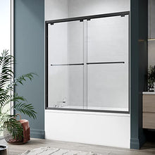 Load image into Gallery viewer, ELEGANT Bathtub Sliding Doors 60" W x 62" H Sliding Shower Doors with 1/4 in. Clear Glass Bypass Bathtub Door in Satin Black Shower Doors Glass Sliding 60 Inches Tub Shower Door