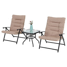 Load image into Gallery viewer, PHI VILLA Patio 3 PC Padded Folding Chair Set Adjustable Reclining 2 Position, Beige