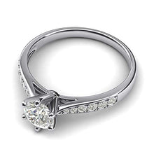 Load image into Gallery viewer, 14k white gold 1.0 CT Classic 6-Prong Simulated Diamond Engagement Ring Graduated Side Stones Promise Bridal Ring (5)
