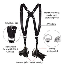 Load image into Gallery viewer, Camera Strap Accessories for Two-Cameras – Dual Shoulder Leather Harness – Multi Camera Gear for DSLR/SLR Black ProInStyle strap by Coiro